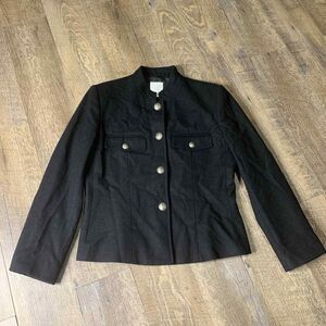 Clifford Wills Womens Jacket Size 8 Black Wool Button Front Pockets Stand Collar